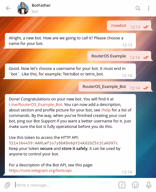 screenshot: create new bot