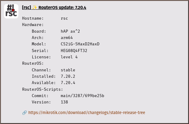 check-routeros-update notification found