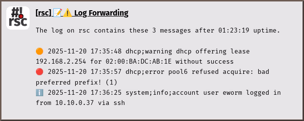 log-forward notification warn