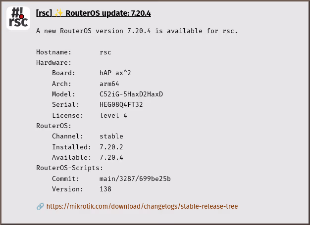 check-routeros-update notification found